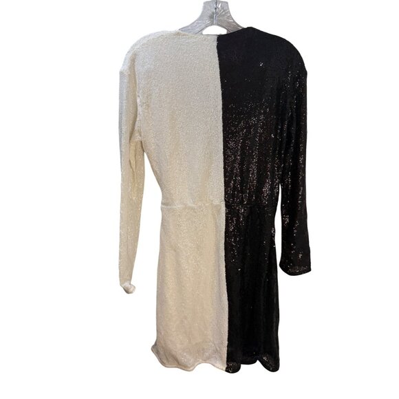 H&M Sequin‎ Black & White Wrap Dress Size S - Picture 6 of 8